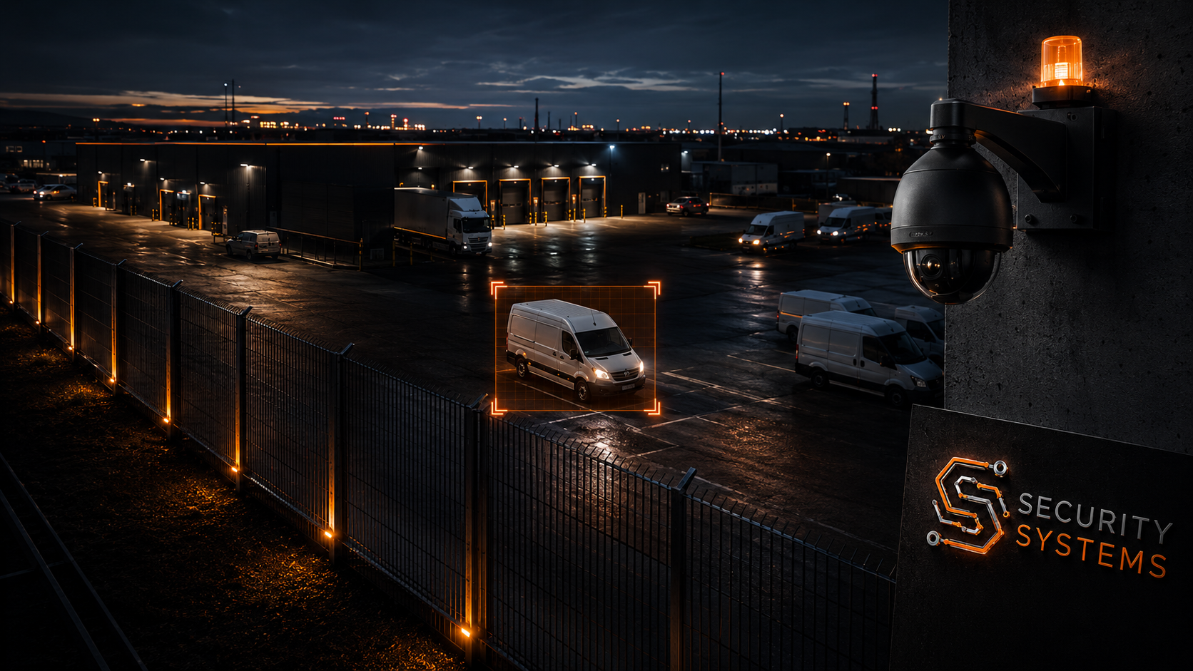 Kamera PTZ Hikvision AcuSense — detekcja AI pojazdu na terenie obiektu przemysłowego nocą, Security Systems Bydgoszcz