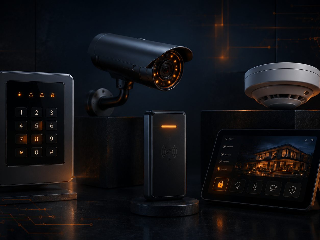 Technik Security Systems konfigurujący system zabezpieczeń na laptopie