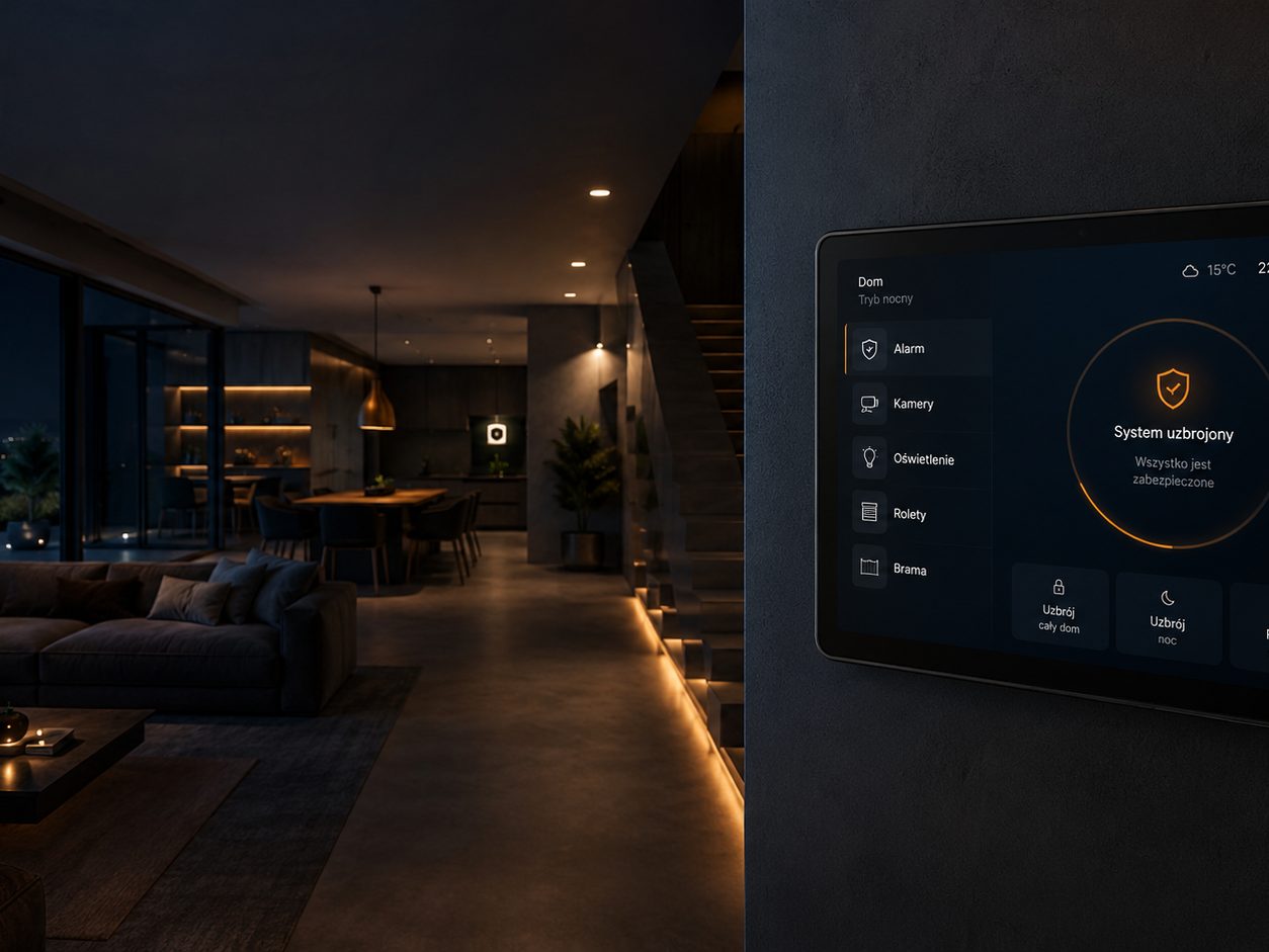 Zrzut aplikacji BeWave — sterowanie alarmem, światłem, roletami, scenariuszami Smart Home